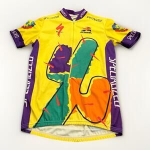Vtg Aussie Yellow 1/2 Zip Cactus Print Specialized Works Cycling Jersey Size S